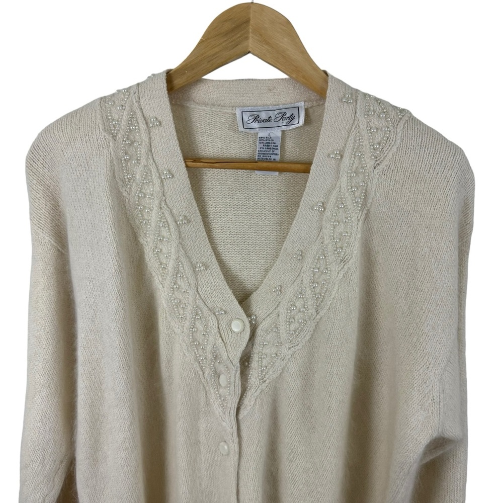 Vintage Angora Silk Cardigan by Private Party Size L Pearl Beaded Grannycore - Picture 2 of 11
